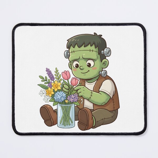 Item preview, Cute Little Frankenstein Arranging Flowers Wholesome Monster Illustration designed and sold by Kvarny.
