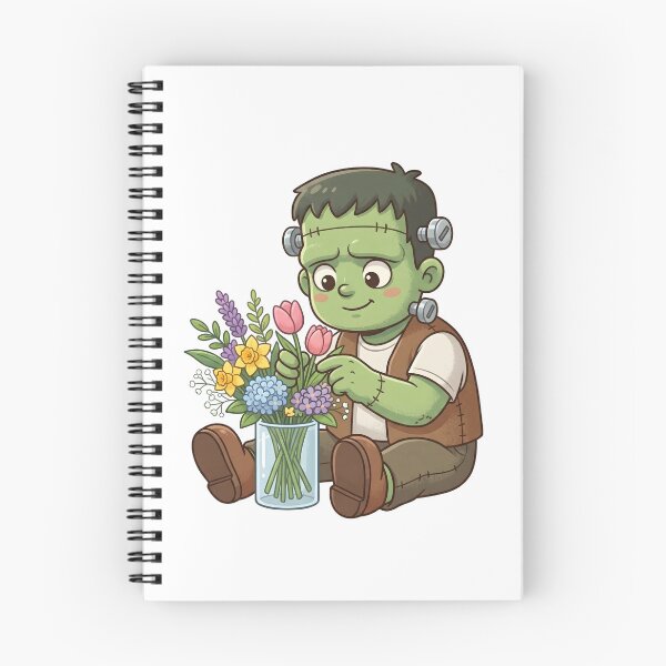 Item preview, Cute Little Frankenstein Arranging Flowers Wholesome Monster Illustration designed and sold by Kvarny.