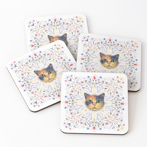 Item preview, Floral Mandala Art cat – Intricate Flower Mandala Design designed and sold by Anime9122.
