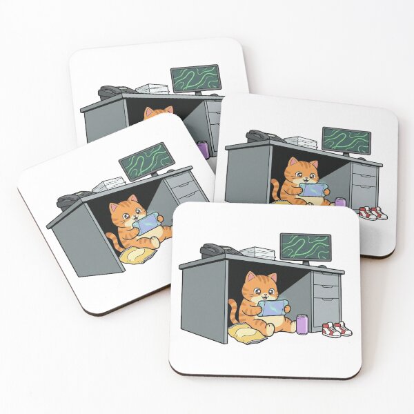 Item preview, Kawaii Gamer Cat - Funny Orange Tabby Hiding Under Office Desk designed and sold by Inna Myrien.
