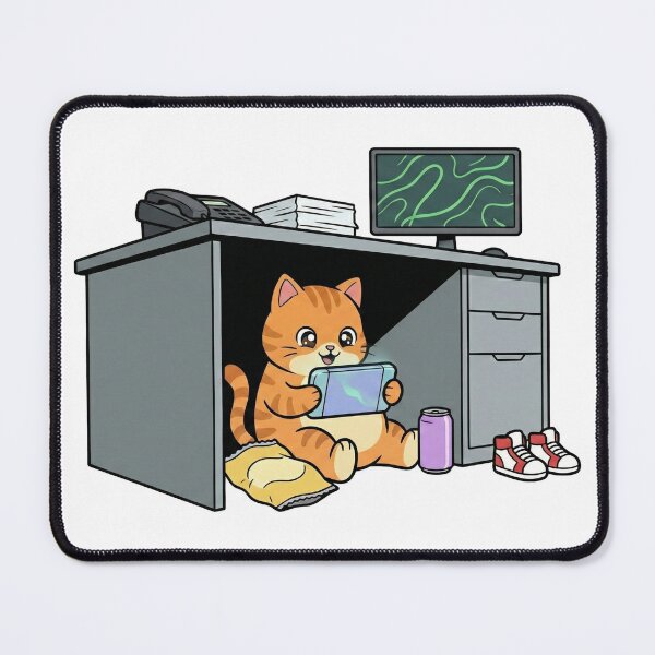 Item preview, Kawaii Gamer Cat - Funny Orange Tabby Hiding Under Office Desk designed and sold by Inna Myrien.
