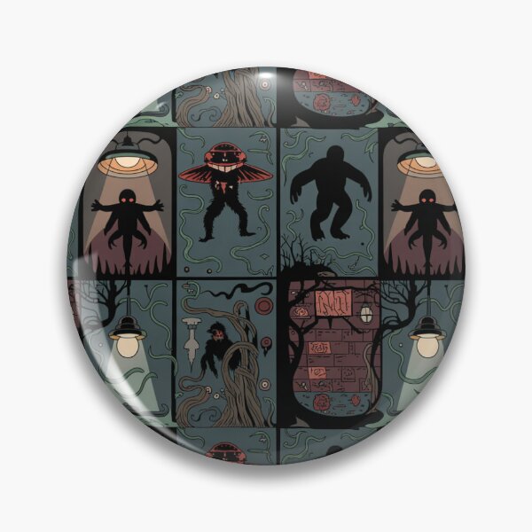 Item preview, Creepy Cryptid Alley Seamless Pattern | Mothman Bigfoot Shadow People Horror Grid designed and sold by Midnight Veil Designs.