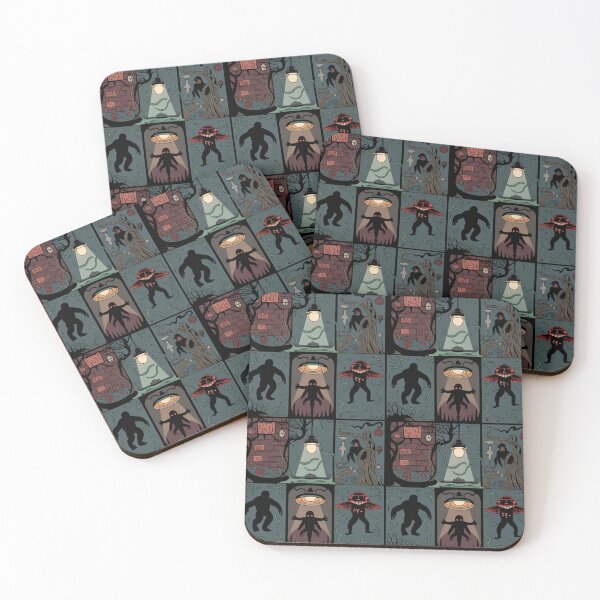 Item preview, Creepy Cryptid Alley Seamless Pattern | Mothman Bigfoot Shadow People Horror Grid designed and sold by Midnight Veil Designs.