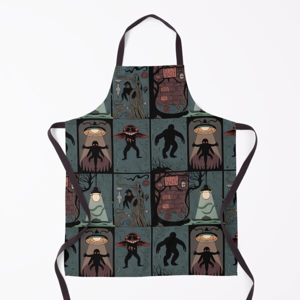 Item preview, Creepy Cryptid Alley Seamless Pattern | Mothman Bigfoot Shadow People Horror Grid designed and sold by Midnight Veil Designs.