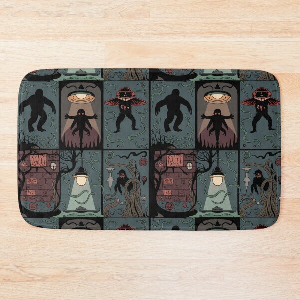 Item preview, Creepy Cryptid Alley Seamless Pattern | Mothman Bigfoot Shadow People Horror Grid designed and sold by Midnight Veil Designs.