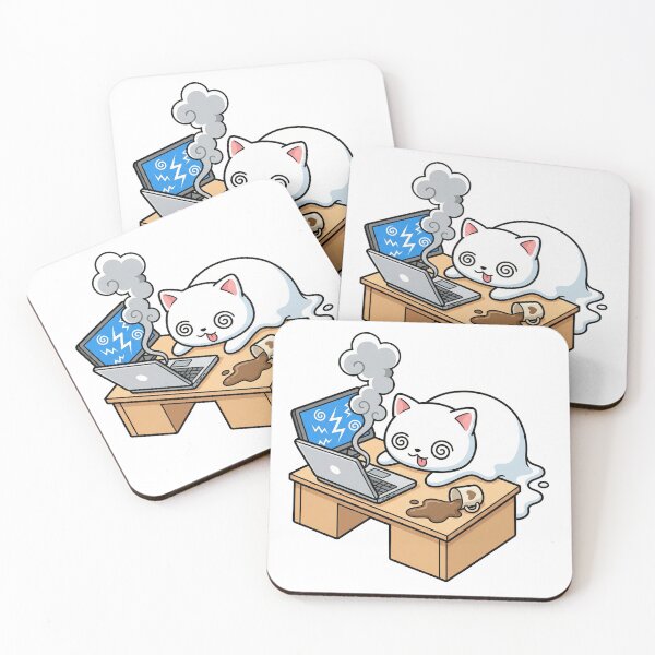 Item preview, Kawaii Burnout Cat - Funny Melting Kitten with Smoking Laptop  designed and sold by Inna Myrien.