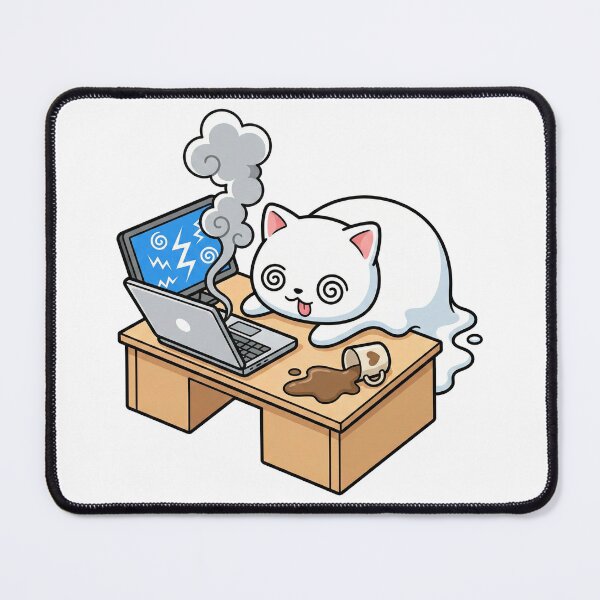 Item preview, Kawaii Burnout Cat - Funny Melting Kitten with Smoking Laptop designed and sold by Inna Myrien.