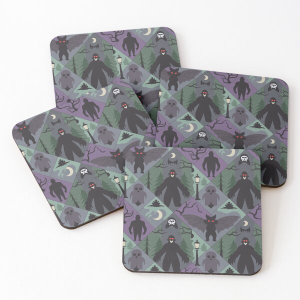 Item preview, Spooky Halloween Cryptid Pattern | Mothman Shadow People Vampire Bat Forest Grid designed and sold by Midnight Veil Designs.