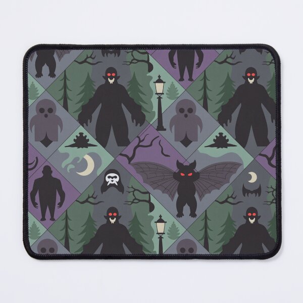 Item preview, Spooky Halloween Cryptid Pattern | Mothman Shadow People Vampire Bat Forest Grid designed and sold by Midnight Veil Designs.