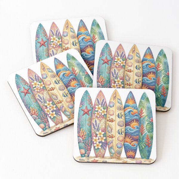 Item preview, Artistic Tropical Surfboard Collection illustration designed and sold by VibranPalette.