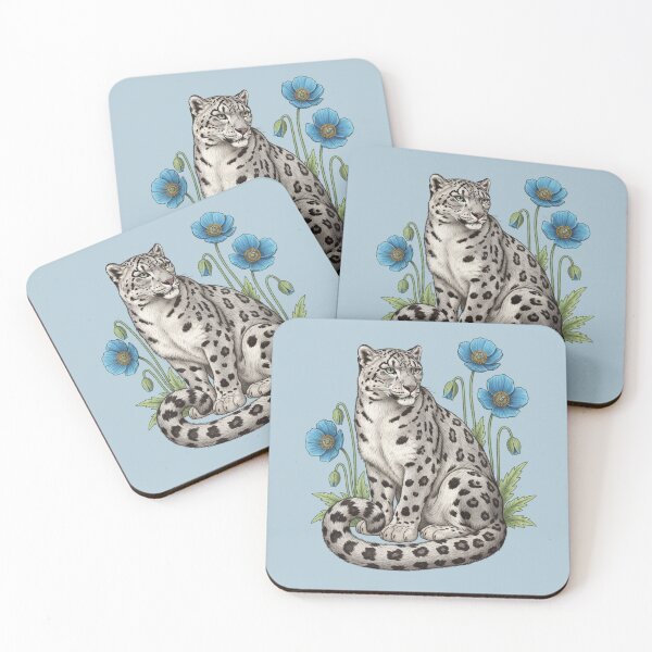 Item preview, Snow Leopard with Blue Himalayan Poppies Wildlife Art designed and sold by BirdsnStuff.