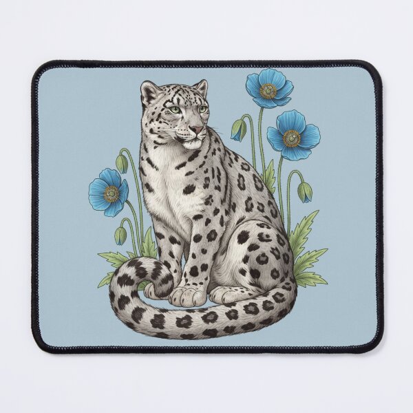 Item preview, Snow Leopard with Blue Himalayan Poppies Wildlife Art designed and sold by BirdsnStuff.