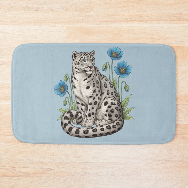 Item preview, Snow Leopard with Blue Himalayan Poppies Wildlife Art designed and sold by BirdsnStuff.