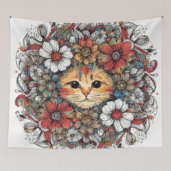 Item preview, Boho Mandala Cat Illustration | Floral Tribal Cat Art | Vintage Ethnic Animal Design designed and sold by Anime9122.