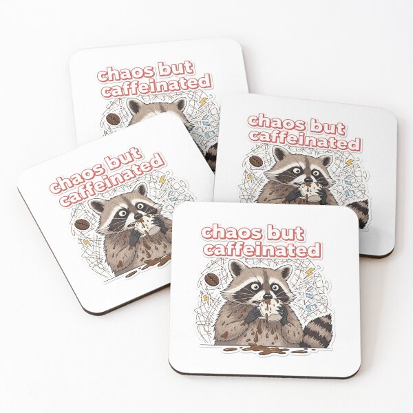 Item preview, Chaos But Caffeinated Sticker – Funny Raccoon Coffee Meme Cute designed and sold by MongOficial.