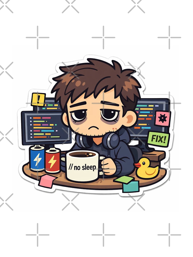 Thumbnail 5 of 5, iPhone Case, Exhausted Software Developer Coding Funny Programmer Humor Sticker designed and sold by AutoInkCo.
