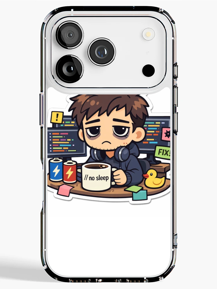 Thumbnail 1 of 5, iPhone Case, Exhausted Software Developer Coding Funny Programmer Humor Sticker designed and sold by AutoInkCo.
