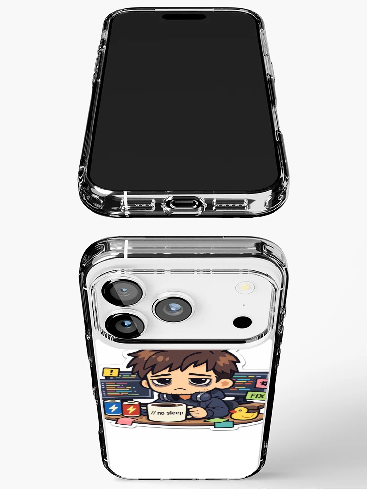 Thumbnail 3 of 5, iPhone Case, Exhausted Software Developer Coding Funny Programmer Humor Sticker designed and sold by AutoInkCo.