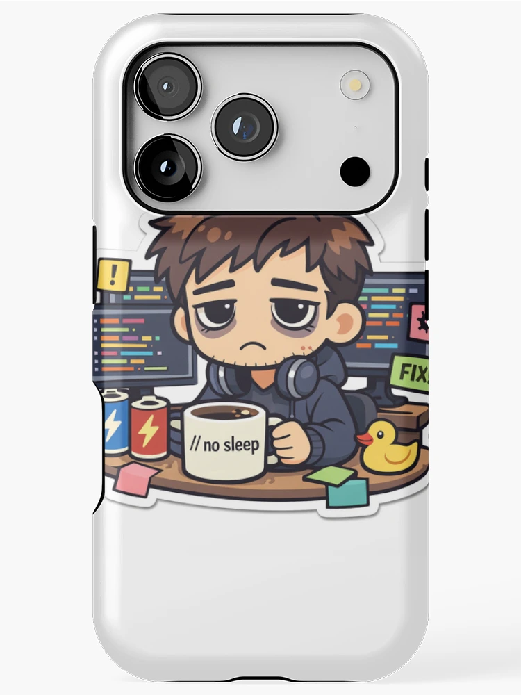 Thumbnail 1 of 4, iPhone Case, Exhausted Software Developer Coding Funny Programmer Humor Sticker designed and sold by AutoInkCo.
