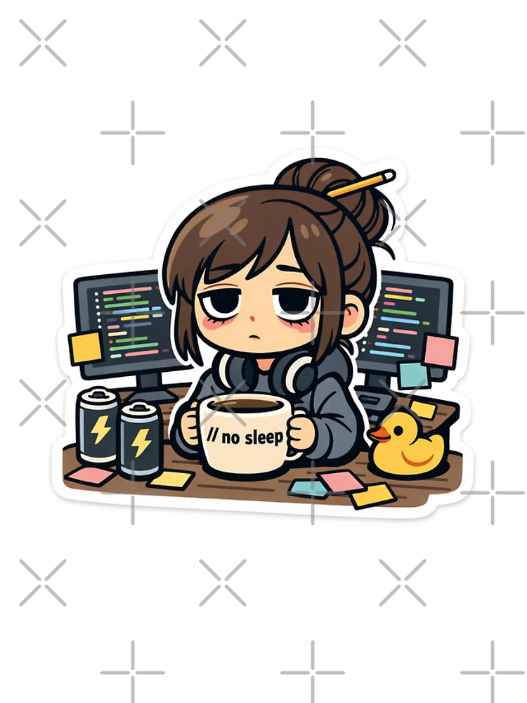 Thumbnail 4 of 4, Samsung Galaxy Phone Case, Exhausted Female Software Developer Coding Funny Programmer Humor Sticker designed and sold by AutoInkCo.