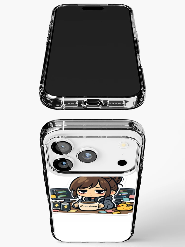 Thumbnail 3 of 5, iPhone Case, Exhausted Female Software Developer Coding Funny Programmer Humor Sticker designed and sold by AutoInkCo.