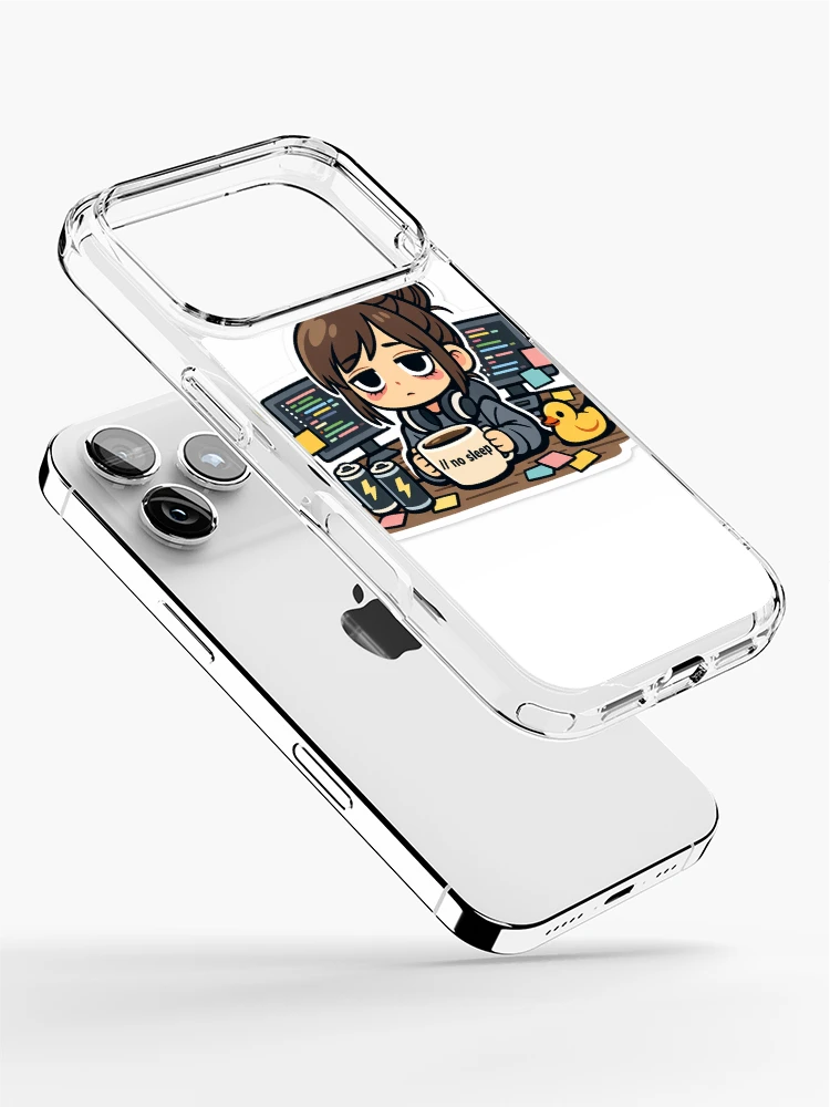 Thumbnail 2 of 5, iPhone Case, Exhausted Female Software Developer Coding Funny Programmer Humor Sticker designed and sold by AutoInkCo.