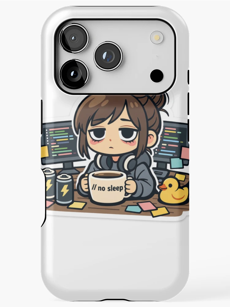 Thumbnail 1 of 4, iPhone Case, Exhausted Female Software Developer Coding Funny Programmer Humor Sticker designed and sold by AutoInkCo.