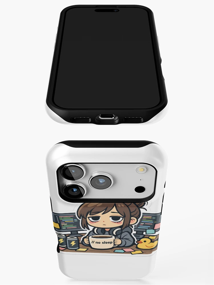 Thumbnail 3 of 4, iPhone Case, Exhausted Female Software Developer Coding Funny Programmer Humor Sticker designed and sold by AutoInkCo.