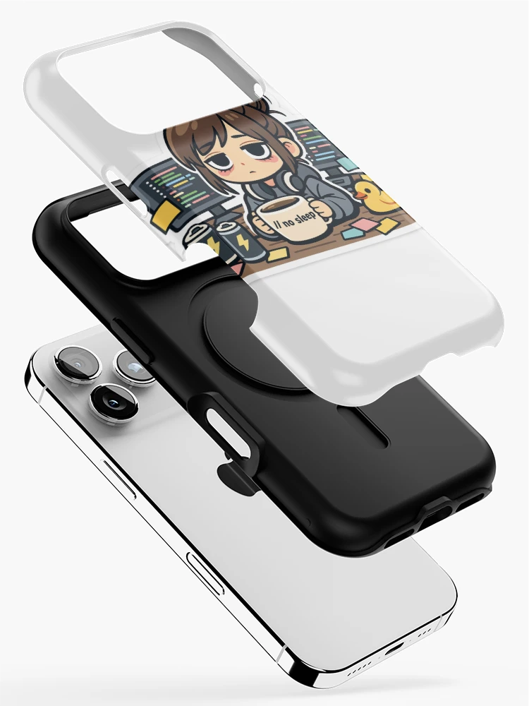 Thumbnail 2 of 4, iPhone Case, Exhausted Female Software Developer Coding Funny Programmer Humor Sticker designed and sold by AutoInkCo.