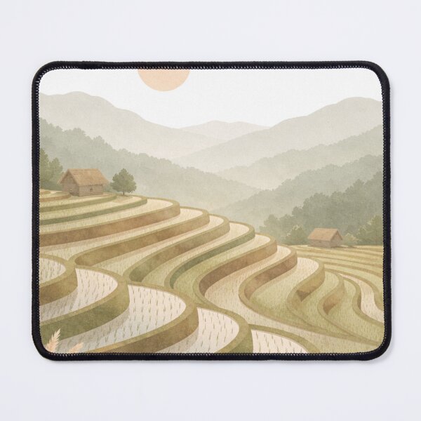 Item preview, Minimalist Rice Terraces Landscape – Calm Nature Art in Soft Earth Tones designed and sold by Artful Expression .