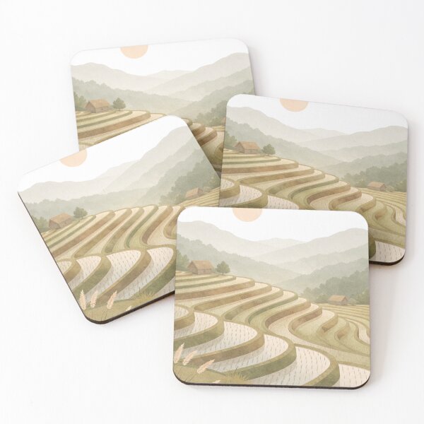 Item preview, Minimalist Rice Terraces Landscape – Calm Nature Art in Soft Earth Tones designed and sold by Artful Expression .