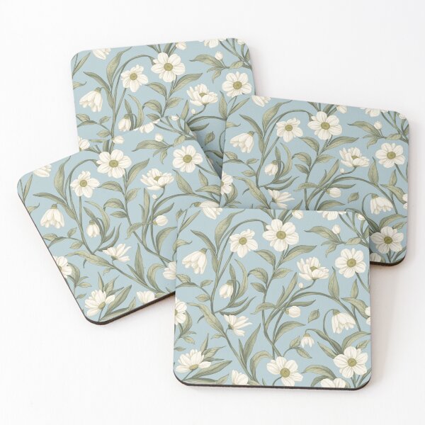 Item preview, Snowdrop Flower Pattern on Light Blue Background designed and sold by burbankdesigns.