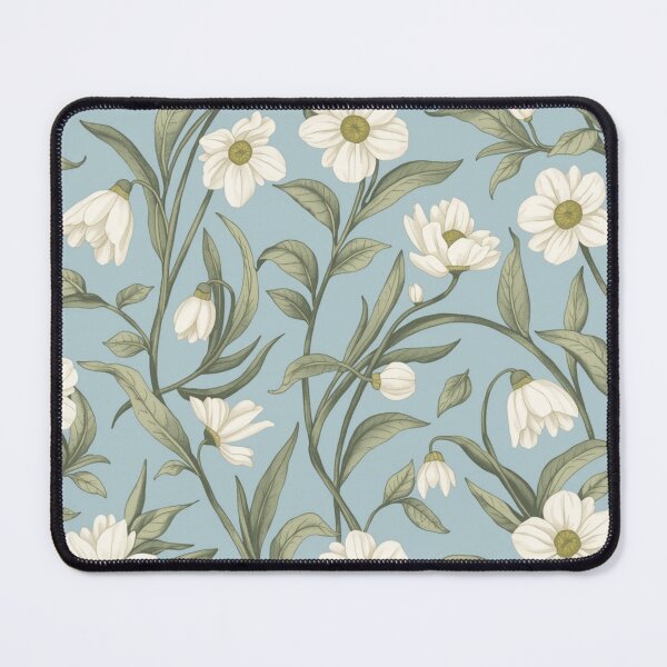 Item preview, Snowdrop Flower Pattern on Light Blue Background designed and sold by burbankdesigns.