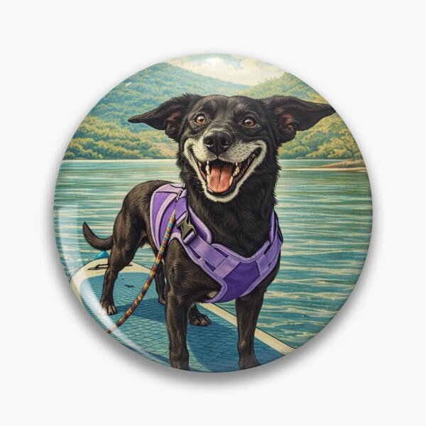 Item preview, Happy Paddleboarding Dog Vintage Lake Adventure designed and sold by Hues of Bliss.