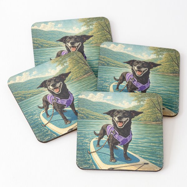 Item preview, Happy Paddleboarding Dog Vintage Lake Adventure designed and sold by Hues of Bliss.
