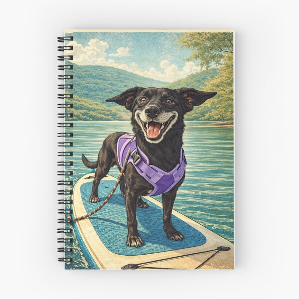 Item preview, Happy Paddleboarding Dog Vintage Lake Adventure designed and sold by Hues of Bliss.