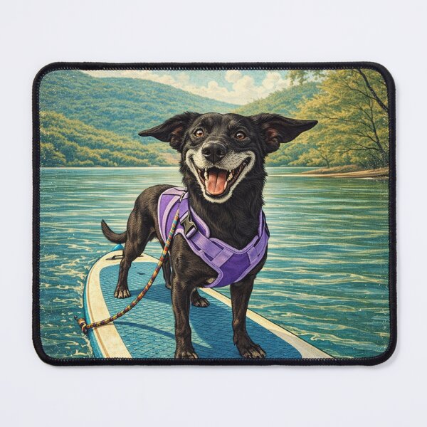 Item preview, Happy Paddleboarding Dog Vintage Lake Adventure designed and sold by Hues of Bliss.