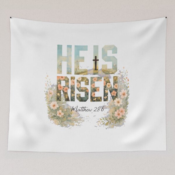 Item preview, He Is Risen Watercolor Cross Floral Easter designed and sold by OlyvieArt.