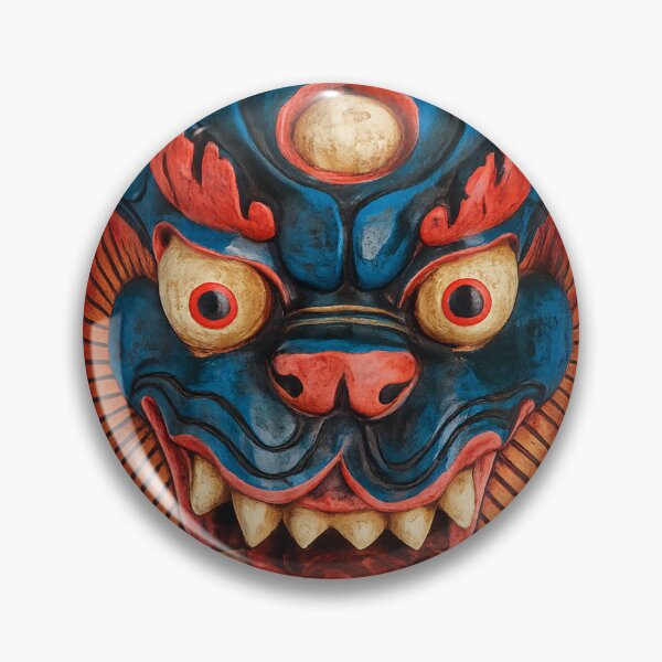 Item preview, Tibetan Guardian Mask Art – Vibrant Mythical Spirit Face Illustration designed and sold by COSAIRe.