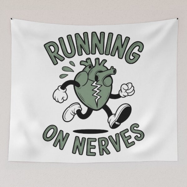 Item preview, Running on Nerves Vintage Heart Cartoon Anxiety Streetwear Design designed and sold by NewUSShop.