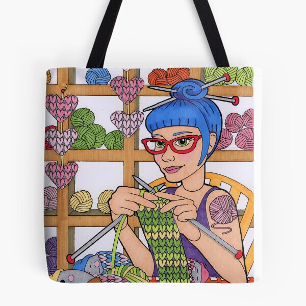 Item preview, Knitting Tattooed Blue Haired Crafty Girl designed and sold by JolandaJarman.