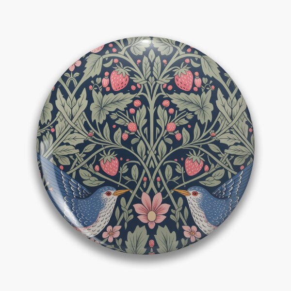 Item preview, William Morris Inspired Strawberry & Bird Seamless Pattern | Vintage Blue Birds Floral Navy designed and sold by Midnight Veil Designs.
