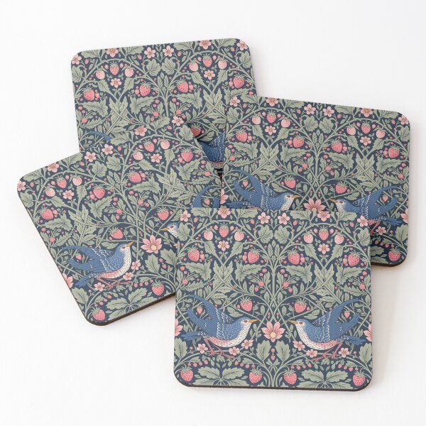 Item preview, William Morris Inspired Strawberry & Bird Seamless Pattern | Vintage Blue Birds Floral Navy designed and sold by Midnight Veil Designs.