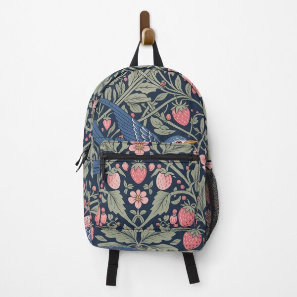 Item preview, William Morris Inspired Strawberry & Bird Seamless Pattern | Vintage Blue Birds Floral Navy designed and sold by Midnight Veil Designs.