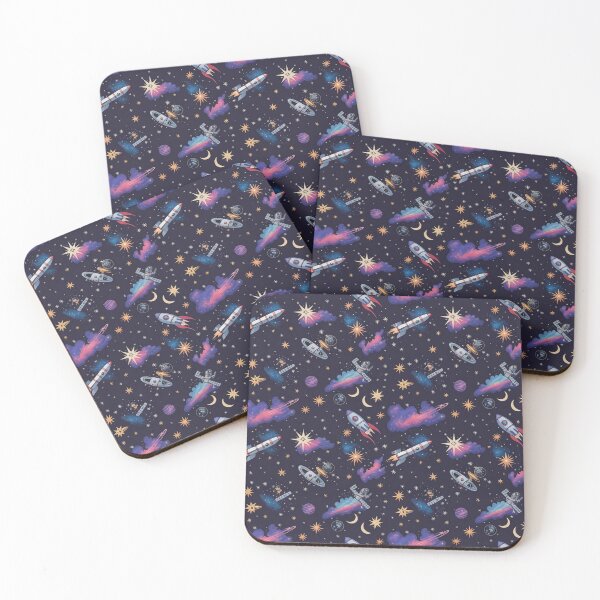 Item preview, Space Adventure Seamless Pattern | Rockets Astronauts Satellites Stars Nebula Navy designed and sold by Midnight Veil Designs.
