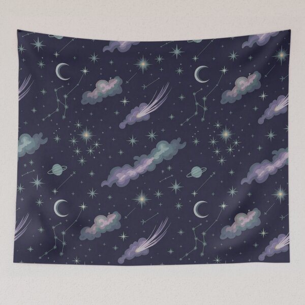 Item preview, Celestial Night Sky Seamless Pattern | Stars Moons Planets Comets Constellations Navy designed and sold by Midnight Veil Designs.