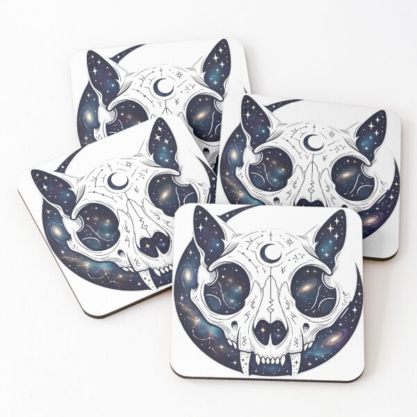 Item preview, Cat Skull Above Crescent Moon Merged With Space | Dark Kawaii Gothic Celestial Galaxy Art Design designed and sold by MyTeeSh.