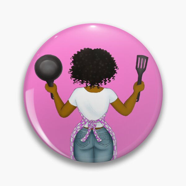 Item preview, Back Of Natural Hair Black Woman With Cooking Pan and Apron Illustration Art designed and sold by Deanna McRae.