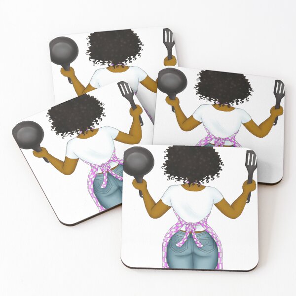 Item preview, Back Of Natural Hair Black Woman With Cooking Pan and Apron Illustration Art designed and sold by Deanna McRae.