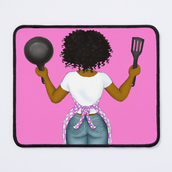 Item preview, Back Of Natural Hair Black Woman With Cooking Pan and Apron Illustration Art designed and sold by Deanna McRae.
